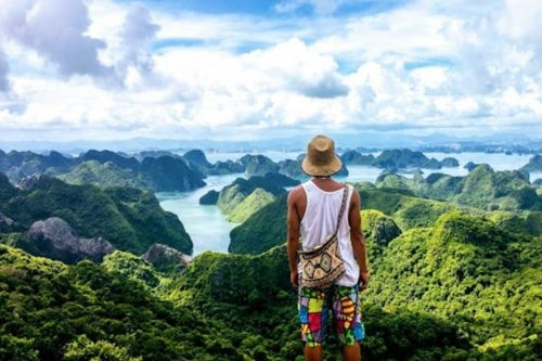 Man admiring a Vietnam landscape in the summer