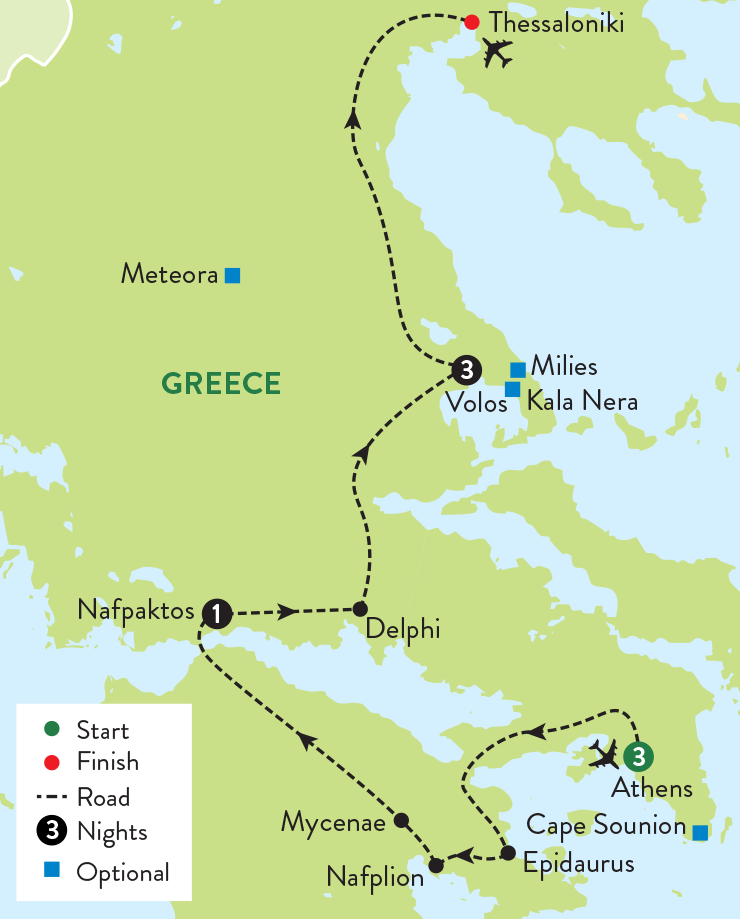 Mythical Greece Guided Holiday Map