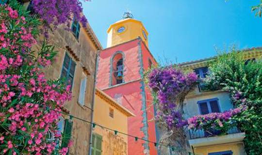 Colourful clock tower in St. Tropez, France
