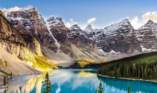 Canadian mountain range with deep blue water