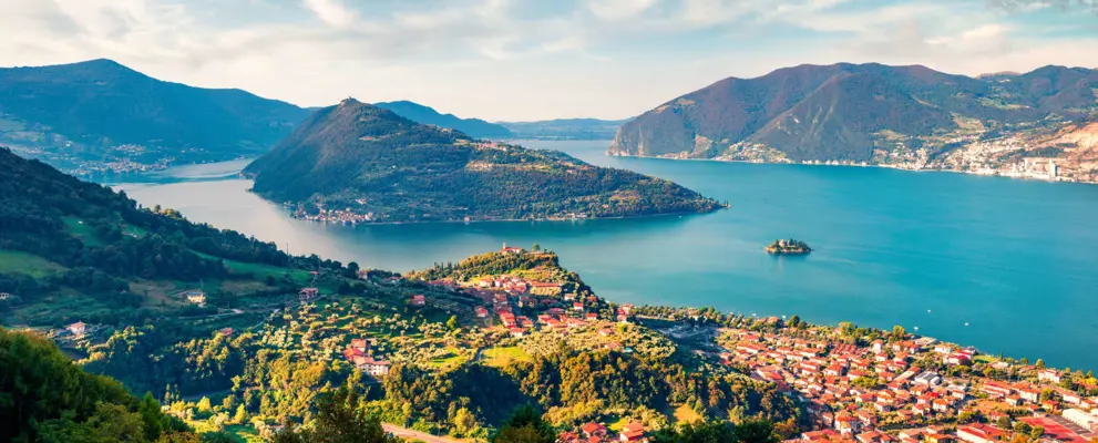 Aerial summer view of Iseo lake.