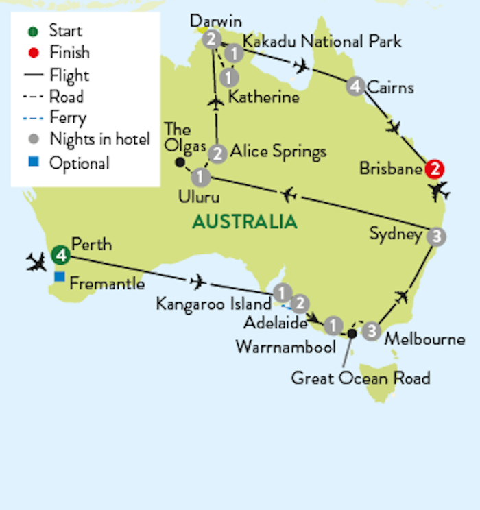 wonders of australia tour map