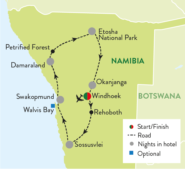 namibia tour map