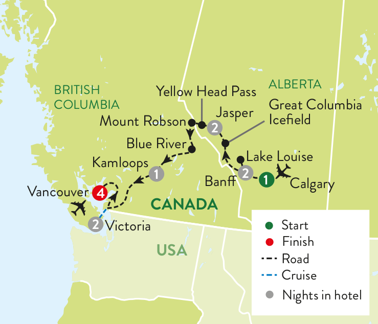Spectacular Rockies & Vancouver tour map