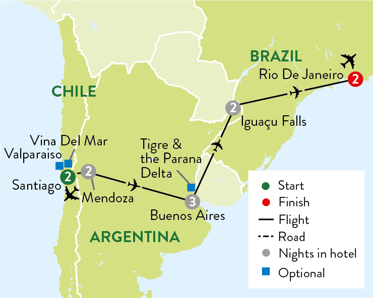 Chile Argentina Brazil Rio Carnival tour map