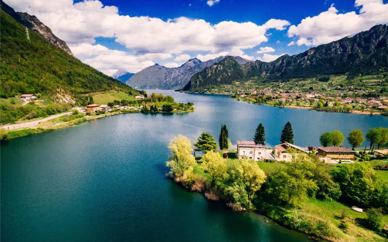 Aerial view of lake Idro near Garda in Italy.