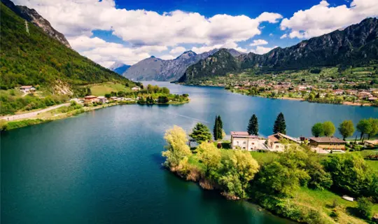 Aerial view of lake Idro near Garda in Italy.