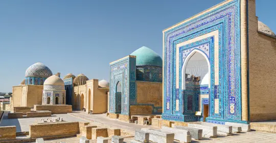 Awesome view of the Shah-i-Zinda Ensemble in Samarkand, Uzbekistan. 