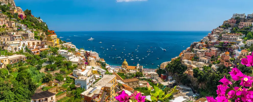 Landscape with Positano town at amalfi coast Italy