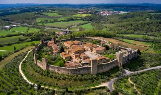 Aerial view on the comune of Monteriggioni in Tuscany