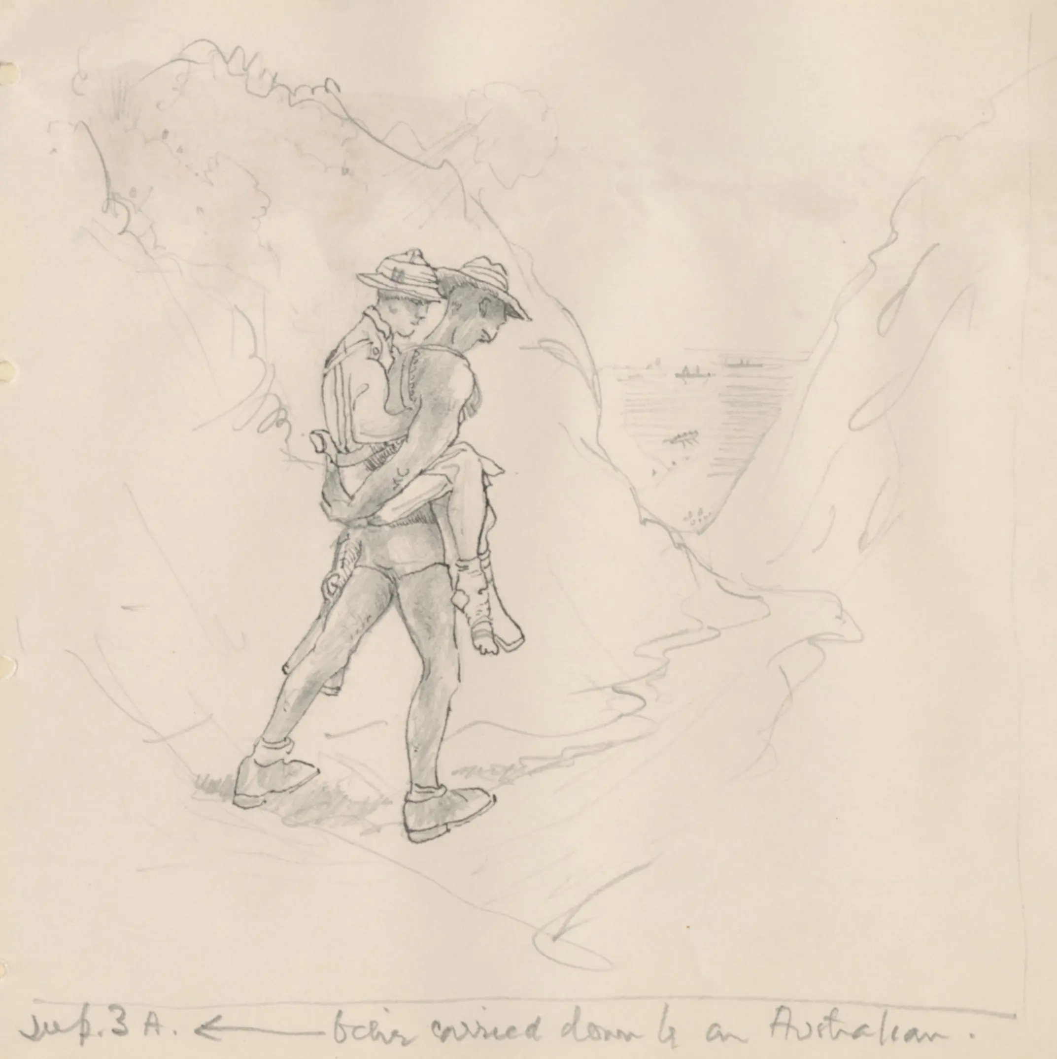 TS_Istanbul-Athens_RGS_'Being carried down by an Australian', sketch by Gerlad de Gaury, Aug 10th, 1915.jpg