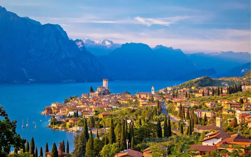 Town of Malcesine on Lago di Garda skyline view, Veneto region of Italy