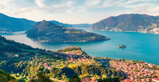 Aerial summer view of Iseo lake.