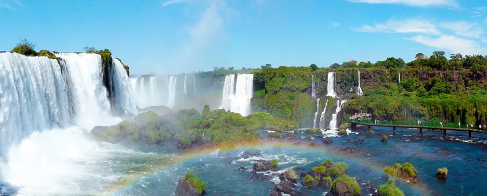 Panoramic view of Iguazu Falls in Argentina and Brazil