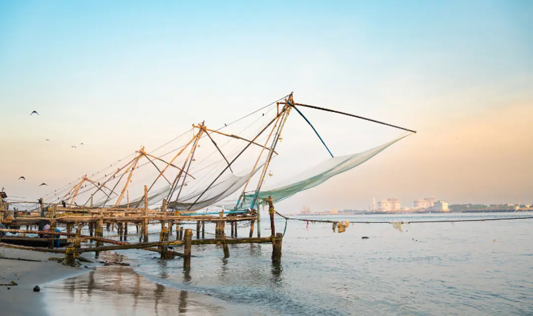 A view of the fishing nets in Kochi, India