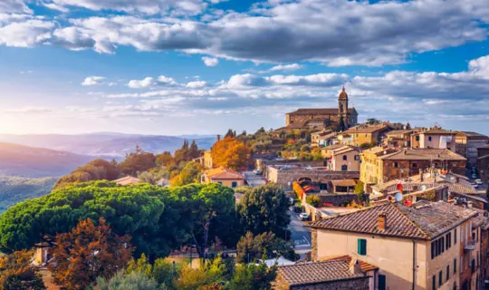 View of the medieval Italian town of Montalcino. Tuscany