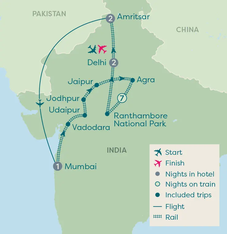 Jewels of India & the Deccan Odyssey map